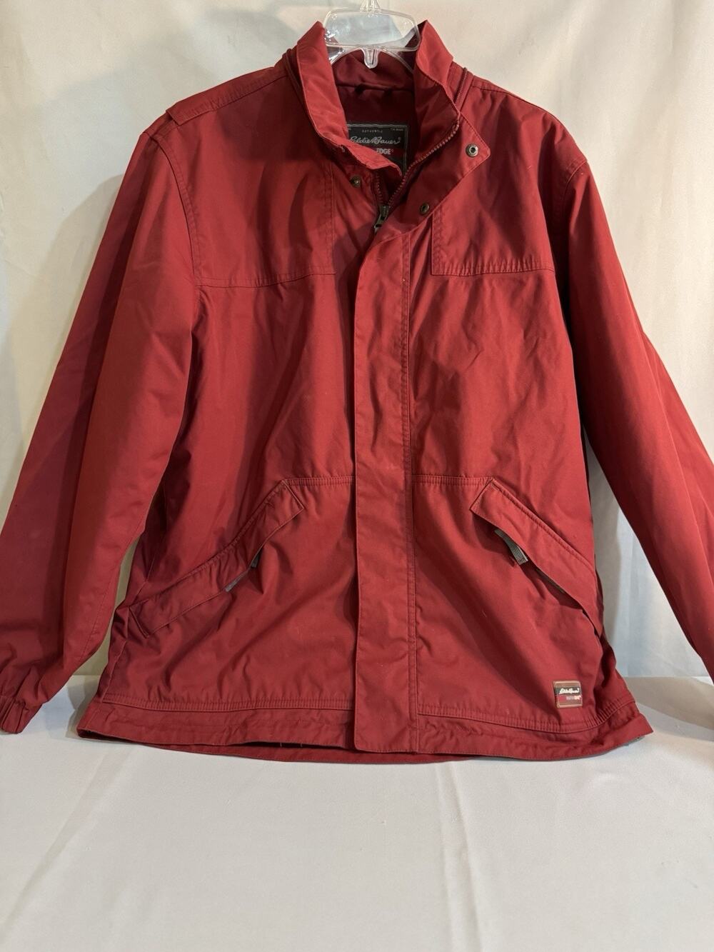 Eddie Bauer Jacket Mens M Red Hooded WeatherEdge Waterproof Rain Windbreaker